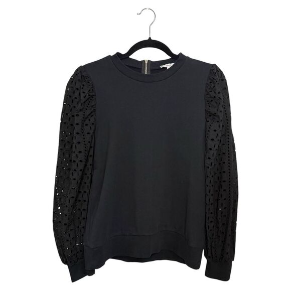 Anthropologie Othilia Imogen Women’s Small Black Eyelet Pullover Long Sleeve Top - Picture 3 of 11
